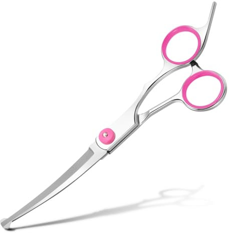 Jostift Hunde Scheren, Gebogene Schere Hund Fellschere Für Hunde und Katzen, Profi Runder Grooming Hundeschere, Edelstahl Fellschere Hundepflege-Schere für Katze und Anderen Haustieren, Rosa