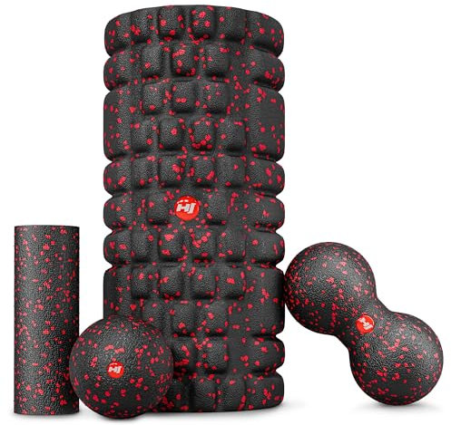 Hop-Sport Faszienrolle set in schwarz/weiß - Mini-Massagerolle & Faszienrolle, Massagebälle - Minimassageball & Duoball, aus hautfreundlichen Materialien (Rot)