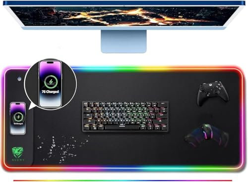 Wireless Charging RGB Gaming Mouse Pad 15W -800x300x4MM-Fast Charging, Ultra-Smooth Surface, Non-Slip Base, 13 Light Modes - Ultimate RGB Mouse Pad for Gamers - Large Mouse Pad Gaming Mat