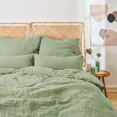 Blumtal Musselin Bettwäsche 155x220 cm + 80x80 cm - Oeko-TEX zert. Bettwäsche 155x220 Musselin aus 100% Baumwolle - extra weiches Bettwäsche-Set waschbar bei 40 °C - Sommerbettwäsche Grün