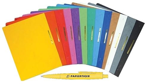 Papiertiger Schnellhefter aus Karton/Pappe für Schule und Büro extrastark mit Papiertiger Kugelschreiber (Pressspankarton, sortiert, 13er Pack)
