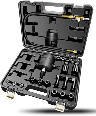 RUIZHI 24tlg Pneumatische Einspritzdüsen Abzieher - Ausbau Werkzeug für Einspritzdüsen, Dieselkraftstoff Injektor, Abzieherset mit 19 Adapter Kompatibel mit Bosch Delphi Denso Siemen