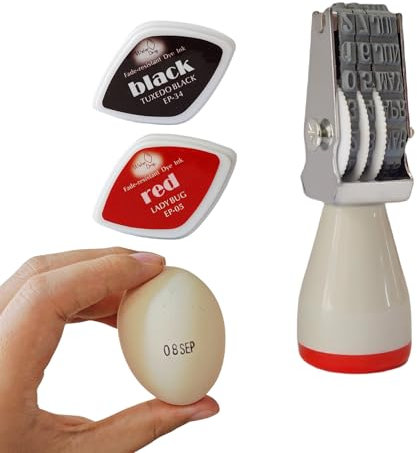 Eier-Datier-Set mit Stempel, Rot- und Schwarz-Tinte, für Eiermarkierung, 4mm Datums-Kautschukstempel, Nur Monat und Tag, kein Jahr