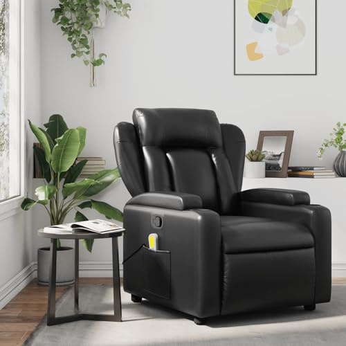 IKAYAA Sillón de Masaje Reclinable Cuero sintético, Sillón De Relax, Sillon Masaje Relax, Sillon Relax con Bolsillos Laterales, Sofá Individual, Butaca Orejera, para Salón Oficina Dormitorio Negro