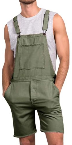 Runcati – Overol de jeans para hombre de algodón con bolsillos, pantalón de trabajo corto de corte holgado, mono de denim para hombre con bolsillos, Verde militar., S