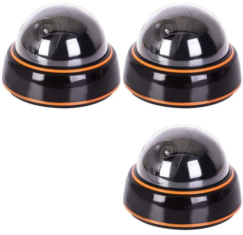 Asfrode Lot de 3 caméras factice avec 3 autocollants d'avertissement de surveillance vidéo - Caméra de surveillance factice avec lumière LED rouge pour mur et plafond