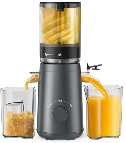 TUUMIIST Cold Press Juicer Machine, 5.8 Inch Extra Large Feed Chute for Whole Fruits, Easy to Clean Slow Juicer, High Yield, BPA Free - Grey