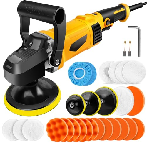 1400W Car Polishers and Buffers, 800-3500RPM Electric Car Buffer Polisher Machine with 6 Variable Speed, Handles, Portable Rotary Car Polisher Kit for DIY Sanding, Polishing, Waxing, Sealing, Yellow