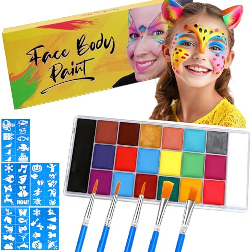 20 Couleurs Peinture Corporelle, Visage Corps peinture, Avec Pinceaux Peinture Corporelle, Ensemble de Maquillage pour Halloween,Noël, Carnaval, Soirées à Thème