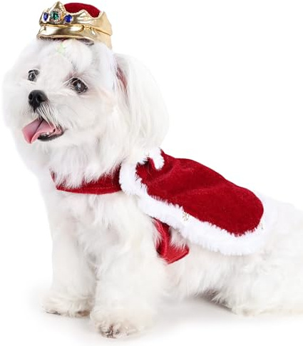 BT Bear Costume di Halloween per animali domestici, con mantello e mantello da re e corona, costume per feste per gatti, cani di piccola taglia e cani di taglia media, rosso, S