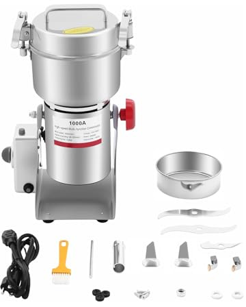 1000g Electric Grain Mill Grinder, 3600W High-speed 30000 RPM Commercial Spice Grinder 304 Stainless Steel Food Grinding Machine for Grains Corn Dry Spice Herbs Coffee (1000g)