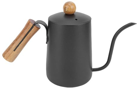 Ausla Bollitore per caffè, Acciaio Inossidabile 650 Ml, Beccuccio Lungo e Stretto, Manico in Legno di Faggio per la Preparazione Manuale del caffè a Goccia a Casa o in Campeggio