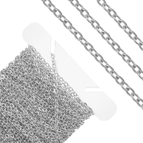 Rotolo di catena a maglia barbazzale in acciaio inox, 10 m, larghezza 3 mm, per la creazione di gioielli, collane e bracciali fai da te