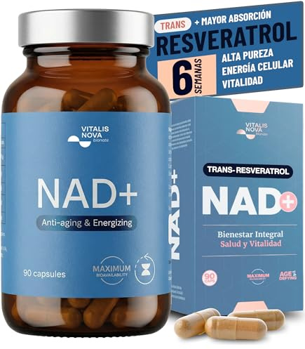 NAD+ Trans Resveratrol Alta Pureza con Nicotinamide Riboside 500mg Quercetina 250mg Apigenina 150mg Ácido Alfa Lipoico 150mg 90 Capsulas Energía Celular Longevidad Antioxidante Piel Anti Age Vitalidad