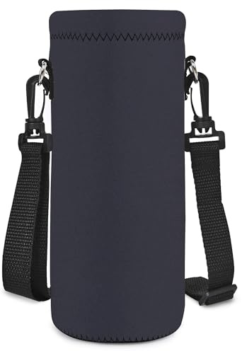 Hnycsir 500ML Neoprene Water Bottle Bag Carrier, Portable Insulated Sling Holder Case Pouch with Adjustable Shoulder Strap for Men Women Travel,Hiking,Walking,Outdoor Activities (Dark Gray)