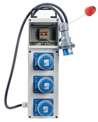 Quadro elettrico 3 PRESE 220V 16A VB serie PL-220-3 con PULSANTE EMERGENZA portatile da cantiere termoplastico CE