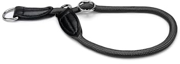 lionto Hundhalsband i slitstark nylon för träning, 40 cm långt, 0,8 cm tjockt, strypstopp-halsband i läderimitation med metallring & steglös justering, svart