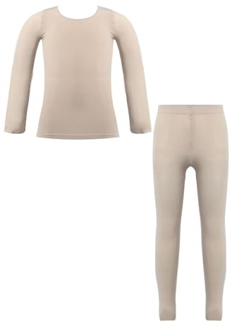 Freebily Tuta da Ginnastica Bambina per Danza Classica Balletto Maglietta a Manica Lunga con Collant da Ballo Velluto Felpa Maglia Calzamaglia Elastico Termica Invernali Nudo 3-4 anni
