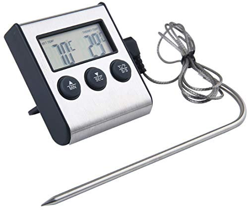 Meichoon Termometro Per Carne per Cucinare,Timer Sonda Termometro Alimentare,Grilling Carne BBQ e Acqua Latte Vino Liquido Temperatura con Sonda,UD09