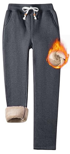 TACVASEN Winterhose für Frauen Fleece Gefütterte Hose Warme Sherpa Jogginghose Yoga Sweatpants Baumwolle Jogginghose (S, Dunkelgrau)