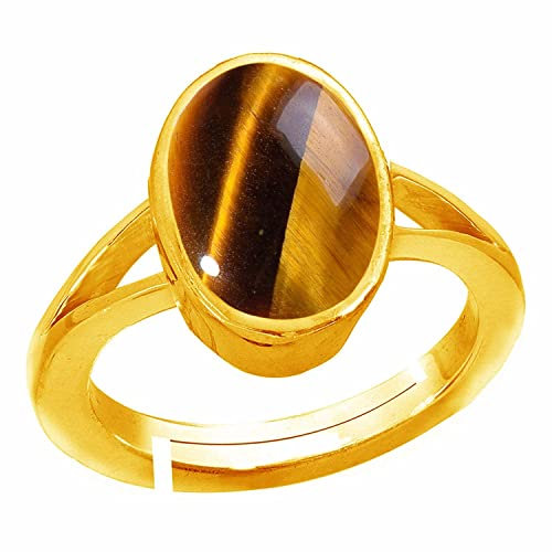 Akshita gems 12,25 Ratti 11,00 Karat zertifizierter, unbehandelter Deluxe-Qualität, natürlicher Tigeraugenstein, Panchdhatu, verstellbarer vergoldeter Ring, Edelstein, von Labor zertifiziert (Top