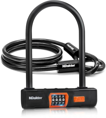 NDakter Bike Lock,Keyless Heavy Duty Combo Bike D Locks with 5FT/1.2M High Security Steel Cable,Anti-Theft Combination Bicycle U Lock for Road Bike,Ebike, Electric Bike, Scooter, Mountain Bike