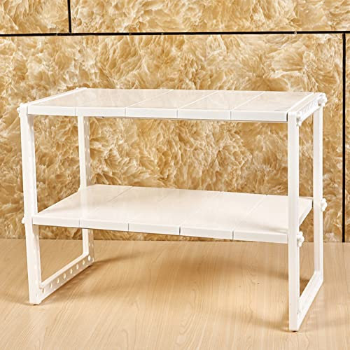 Latawon Under Sink Organizer, 2 Tier Expandable Under Sink Storage Shelf with Removable Panels, Under the Sink Multifunctional Storage Organiser for Kitchen Bathroom and Bedroom, White