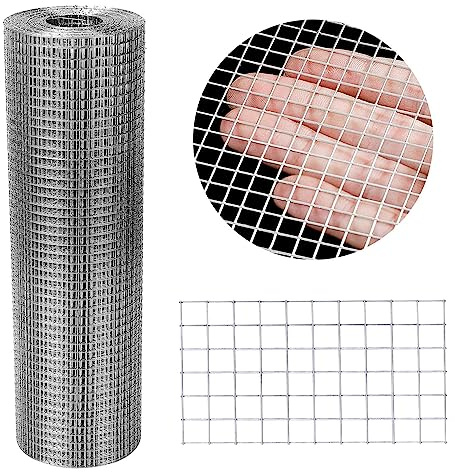 Hardware Cloth 12'' x 20' 1/4 in Galvanized Wire Mesh Roll (23 GA) Chicken Wire Fence Roll for Chicken Pen/coop Fences, Screen mesh, Rabbit/Snake Fences, Poultry enclosures, Handicraft Making, etc.