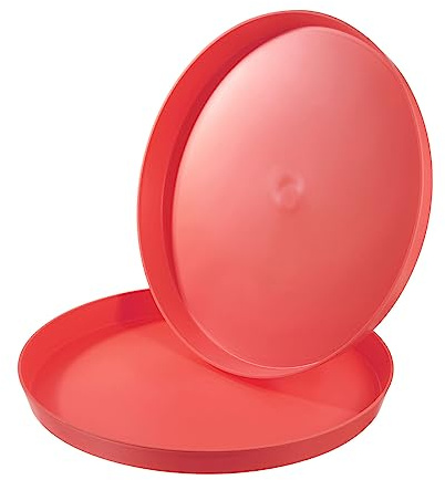 PATIKIL 14 Restaurant Serving Trays, 2 Pcs Round Non-Slip Food Service Tray Platter Reusable Plastic Fast Food Serving Tray for Bar Coffee Home Cafeteria Hotel, Red