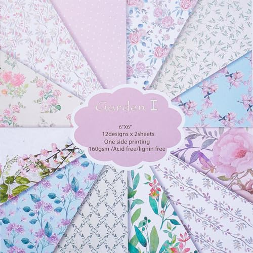 CRASPIRE 24 Fogli Blocco di Carta Floreale per Album di Ritagli 12 Stile Vintage Fiore su Un Lato in Cartoncino Sfondo Bordo di Carta per Diario Decorativo Biglietto D'Auguri Creazione di Forniture