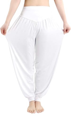 Cegerne Harem Pants Mujer Yoga Pilates Pantalones Super Soft Stretch Lightweight Bloomers, Blanco, S