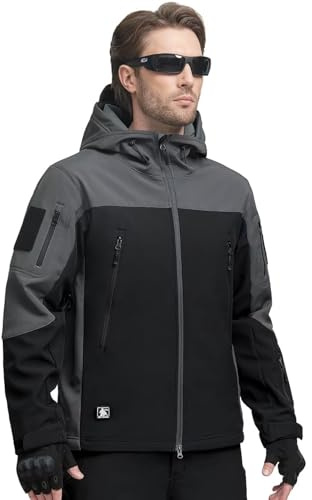 FREE SOLDIER Giacche Militari Softshell da Uomo Fodera in Pile da Esterno Giacca Antivento Impermeabile con Cappuccio Giacche tattiche Calde Multitasche per Escursioni di Caccia