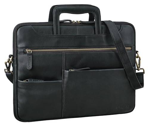 STILORD 'Farleigh' Pochette Ordinateur 15.6 Pouces Cuir Porte-Documents Étroite Sac de Travail Homme Housse Pc Portable en Cuir Veritable, Couleur:noir