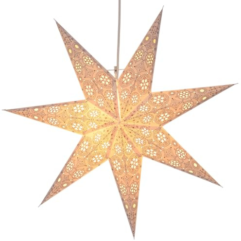 Vikbar adventspappersstjärna, 60 cm, hög kvalitet, nina vit | Handgjord pappersstjärna med silverbrons, stämningsfull dekoration, TÜV-testad, enkel montering.