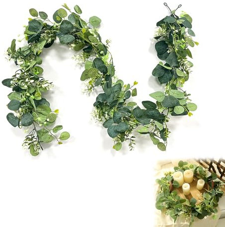 Eukalyptus Girlande, Eukalyptus Grün Blättergirlande, Künstliche Hängepflanzen, Gefälschte Girlande, Tolle Dekoration für Hochzeitsbögen, Gärten, Schaukeln, für den Innen und Außenbereich, 180cm