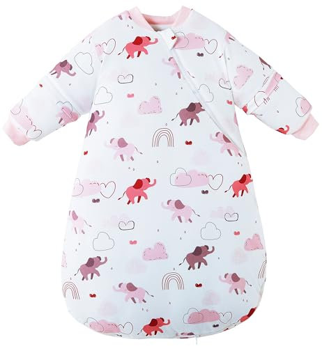 Chilsuessy Baby Schlafsack Winter Schlafsack mit abnehmbar Langarm Warm Kleinkinder Schlafsack für Jungen und Mädchen, Süßer Elefant/2.5 Tog, 80cm/Baby Höhe 75-90 cm
