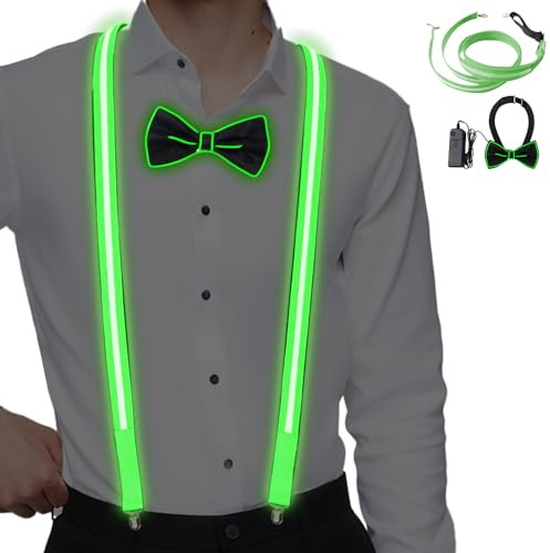 PLLYPE Juego de 2 tirantes luminosos LED para hombre y pajarita con pajarita, tirantes luminosos con pajarita, tirantes LED para hombre, fiesta de Halloween, festival de música, Navidad, fiesta de