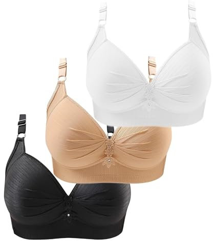 3 Pezzi Reggiseno Cotone Donna Comodo Imbottito Push Up Reggiseni Senza Ferretto Senza Cuciture Curvy Bra Riduttore Seno Sportivo Traspirante Brassiere Elastico Sostegno Forte Per Seno Grande