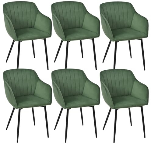 Goeurvant Chaises Velours Salle à Manger avec Accoudoirs Lot de 6, Chaise de Cuisine Rembourrée et Pieds en Métal pour Salon, Vert