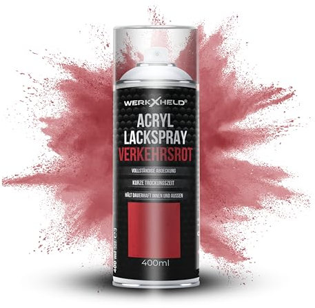 WerkXheld Sprühlack 400ml - Hochwertiges Lackspray Verkehrsrot RAL 3020, Vielseitig anwendbar auf Holz, Metall & Textil, Langlebiger Acryllack Spray
