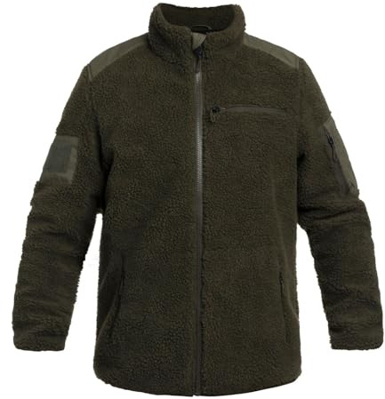 Military Wear Tactical Teddyfleece Oliv XL | Herren Outdoor Fleecejacke mit 5 Taschen | Taktische Fleece mit Klettverschluss | Survival Bushcraft Ausrüstung | 100% Polyester