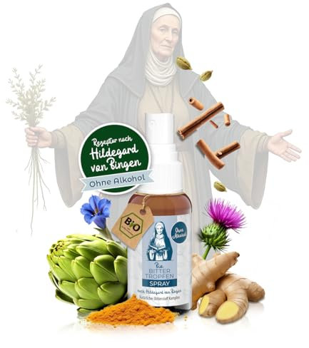 Aura vom Land Bio Premium Bitterstoffe Spray Alkoholfrei nach Hildegard von Bingen 50ml – Hochdosiertes Bitterspray Bittertropfen – 9 Natürliche Bitterkräuter Vegan – Bitter Made in Germany