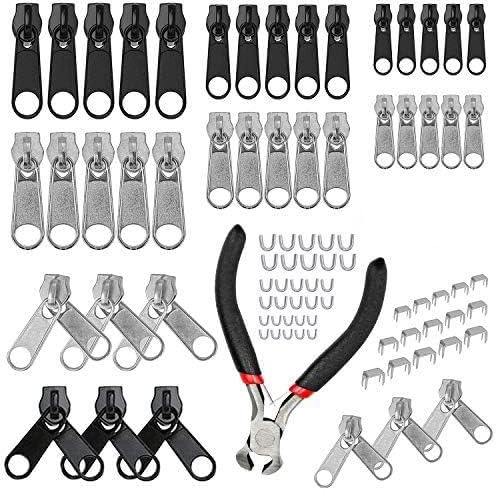 MINSHUXI 85 Pcs Remplacement Zip Curseur Fermeture Eclair, Kit de Réparation de Fermeture avec Mini pinces, Remplacement de fermeture à Glissière pour Vêtement,Sac,Vestes, Tentes, Bagages