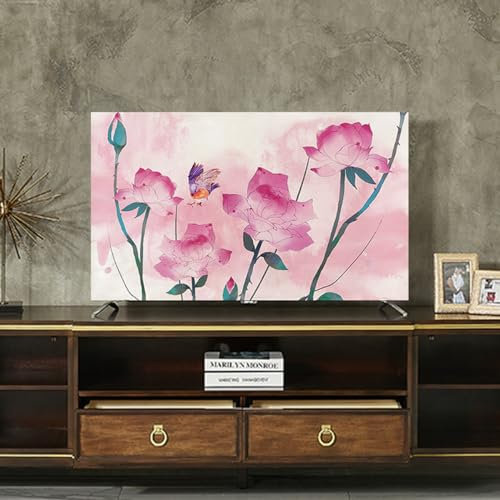 Indoor TV Dust Cover Floral Print TV Dust Cover Smooth Anti Slip TV Screen Protector Case For Wall Mounted Desktop Curved Screen TV Cover(Size:75IN(W174xH100CM),Color:A)