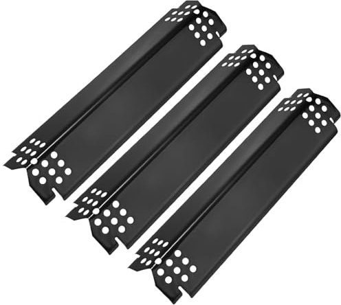 M METERXITY 3-Pack Grill Heat Plates Replacement Parts for Nexgrill, 14.6 Porcelain Steel Heat Tents Burner Cover for Charbroil, Heat Shields Deflector for BBQ Gas Grill [Black]