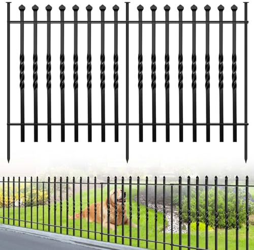 GILPWA 10 Panels Decorative Garden Fence, 32in(H)×24Ft(L) Heavy Duty Twist Outdoor Dog Fence Rustproof Metal Square Tube No Dig Animal Barrier Border Fencing for Temporary Yard Patio Landscape