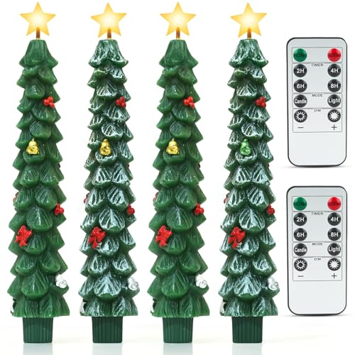 Candele a LED Candele a bastoncino per albero di Natale con telecomando, 4 pezzi candele a batteria, candele di Natale in cera reale con stoppino 3D per la decorazione del soggiorno del camino di casa