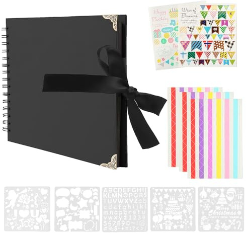 Fourindo DIY Scrapbook Album Kit, 8 Inch 30 Pages Scrapbooking Book with Stickers, Templates, Corner Tabs for Wedding, Birthday, Family Memory Photo Crafts (20.4x20.4 cm)​