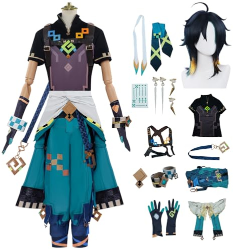 AYIMEIS Genshin Impact Kinich Cosplay Costume Complete Set avec Perruque Déguisement de Genshin Costume Kinich Uniforme Noël Halloween Carnaval Fête Performance Cosplay pour Adulte XS-3XL