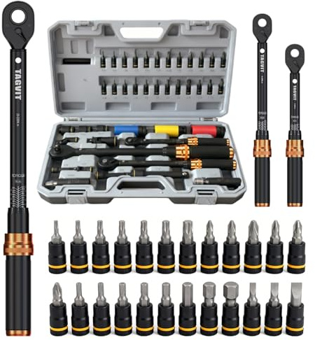 TAGVIT Set di Chiavi Dinamometriche 1/4 3/8 1/2 - Kit Completo 41 Pezzi con Bussole e Prolunghe | Acciaio CR-V, Cricchetto 72 Denti, Scala Doppia Alta Precisione per Auto, Bicicletta e Moto